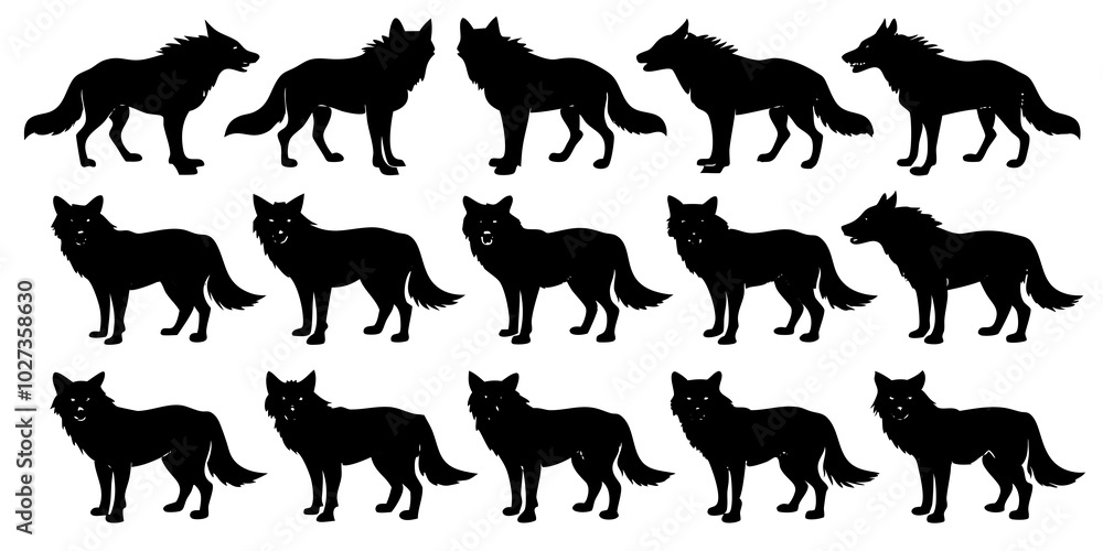 Silhouettes of Wolves Arranged in a Pattern on a White Background
Silhouettes of Wolves Arranged in a Pattern on a White Background