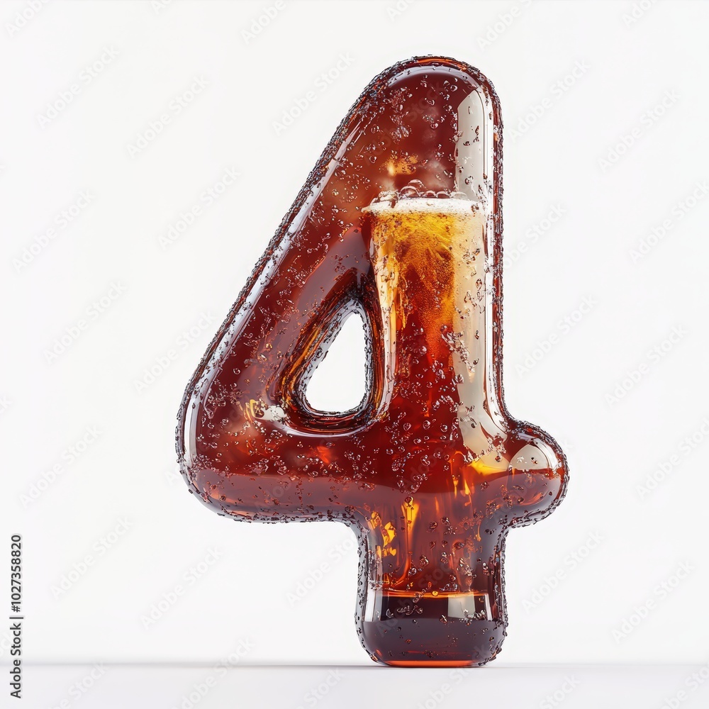 3D number 4 with cola texture realistic modern design, soft lighting, white background. 3D number 4 with cola texture realistic modern design, soft lighting, white background.