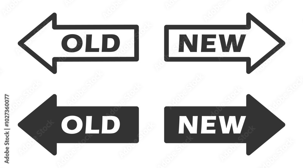 Vector illustration of four arrow signs labeled Vector illustration of four arrow signs labeled