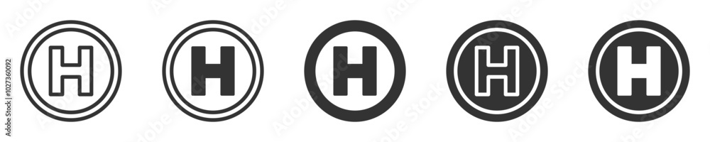 Vector illustration of five helipad symbols, perfect for aviation, helicopter landing zones, or airport-related design projects. Vector illustration of five helipad symbols, perfect for aviation, helicopter landing zones, or airport-related design projects.