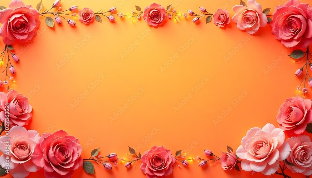Orange wedding invitation announcement border with copy space background Orange wedding invitation announcement border with copy space background