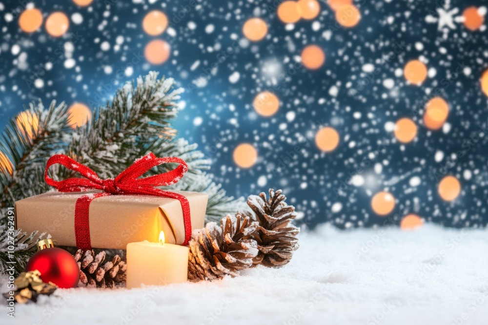 Christmas gifts box on festive background Christmas gifts box on festive background