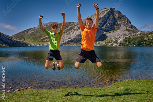 Happy father and son