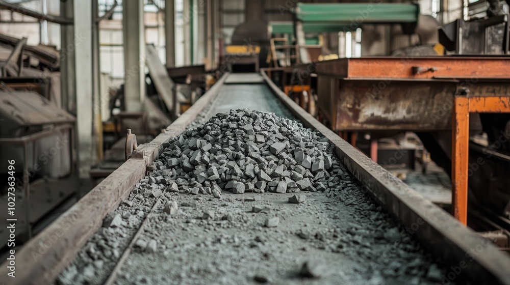 Industrial Process with Conveyor and Raw Material Industrial Process with Conveyor and Raw Material