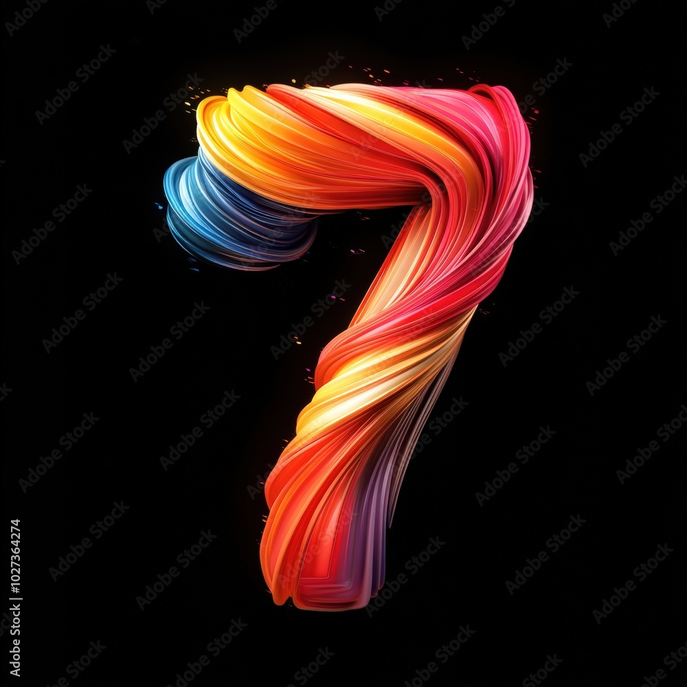 Fototapeta premium 3D number 7 with colored tornado texture realistic modern design, soft lighting, black background