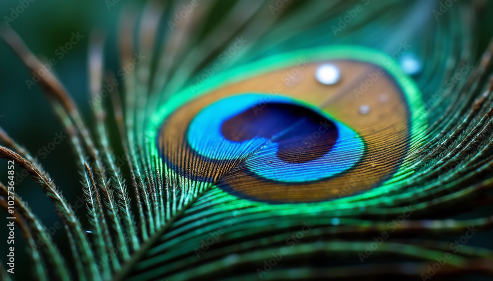 Fototapeta premium Close up peacock tail with drplets