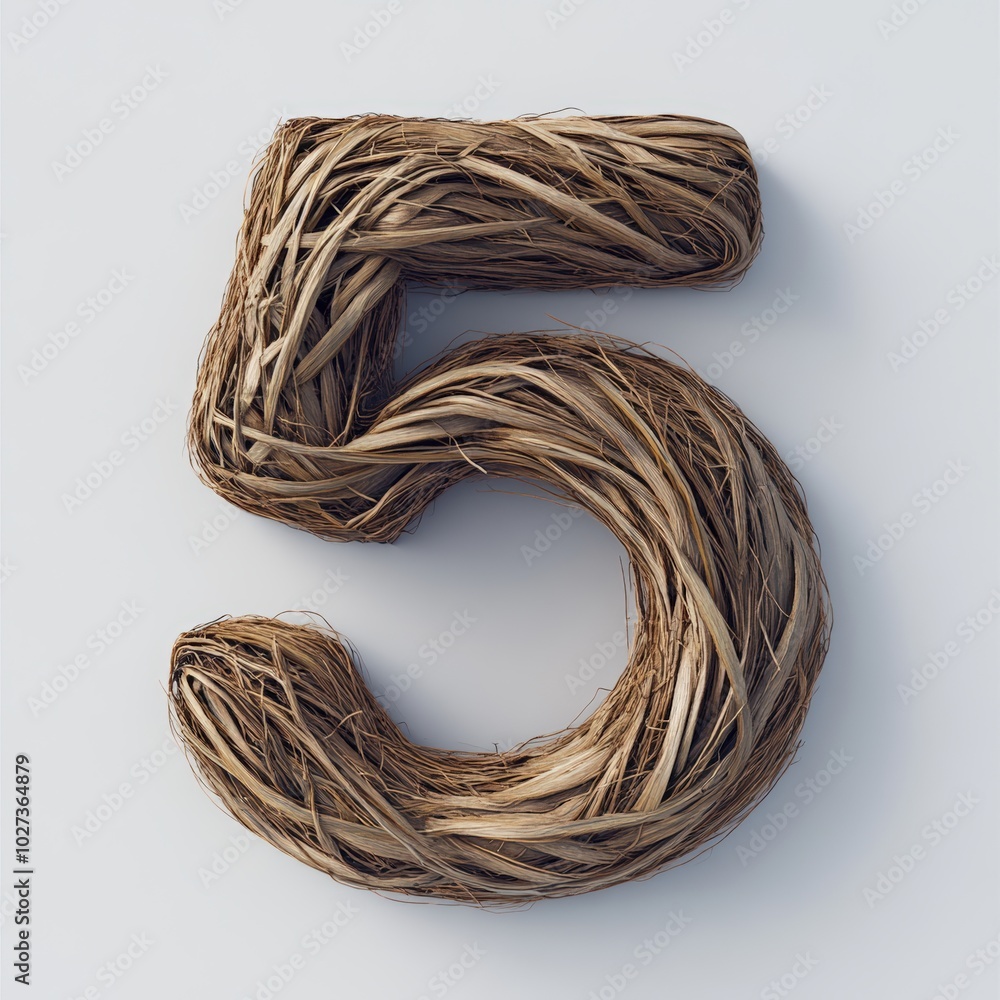 3D number 5 with nest texture realistic modern design, soft lighting, white background 3D number 5 with nest texture realistic modern design, soft lighting, white background
