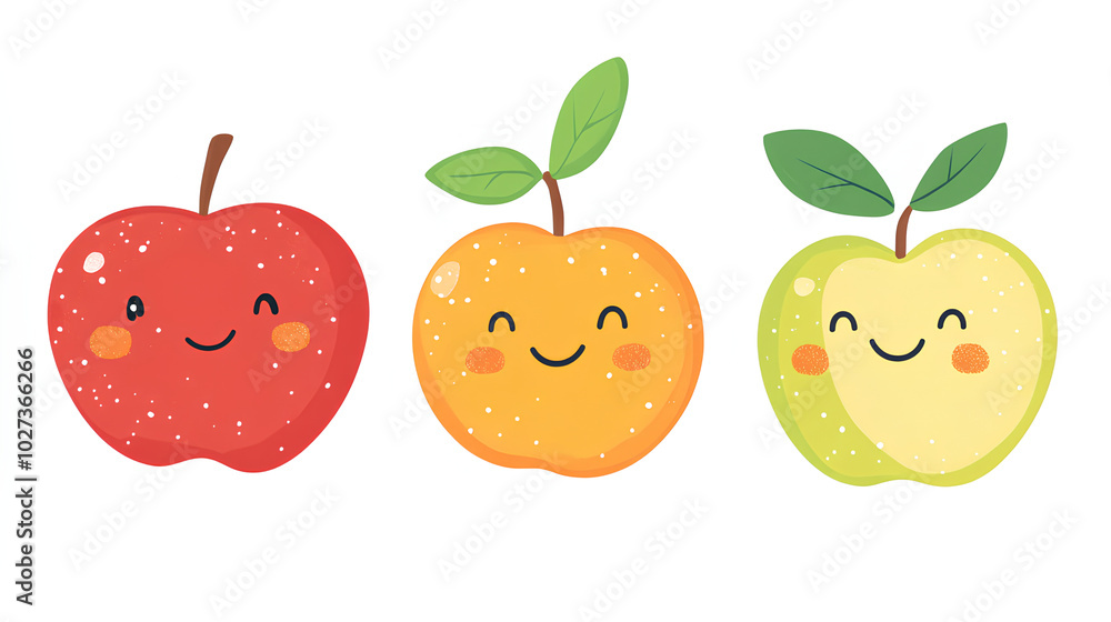 Cute fruit clipart with smiling faces on apples and oranges Cute fruit clipart with smiling faces on apples and oranges