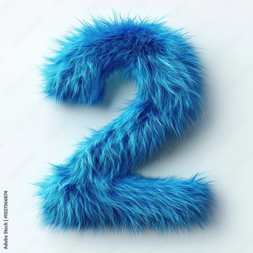 3D number 2 with blue fur texture realistic modern design, soft lighting, white background. 3D number 2 with blue fur texture realistic modern design, soft lighting, white background.