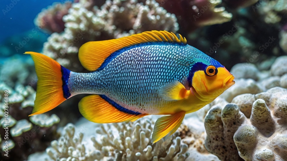 Naklejka premium colorful tropical fish swimming in a coral reef