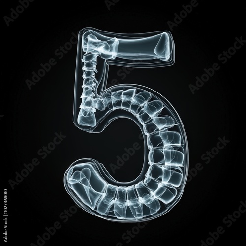 Wallpaper Mural 3D number 5 with x-ray texture realistic modern design, soft lighting, black background. Torontodigital.ca