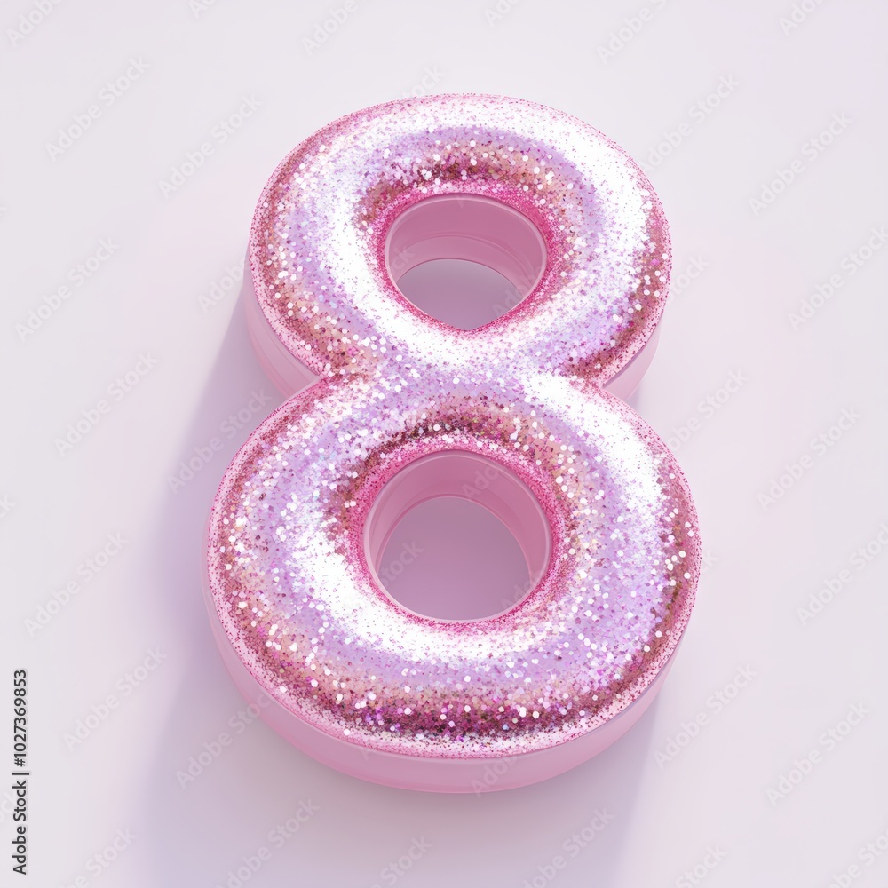 3D number 8 with glitter texture realistic modern design, soft lighting, white background 3D number 8 with glitter texture realistic modern design, soft lighting, white background