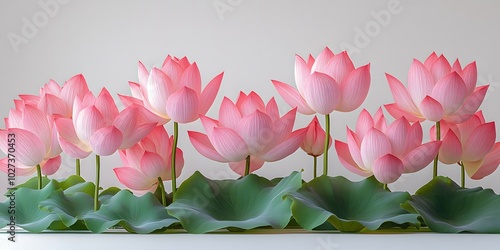 Horizontal banner with beautiful pink lotus flowers on a clean background. Perfect for the Festival of Lotus