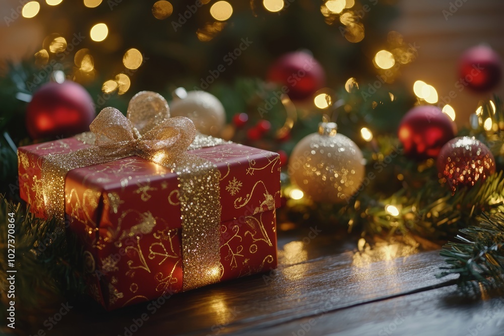 Christmas gifts box on festive background