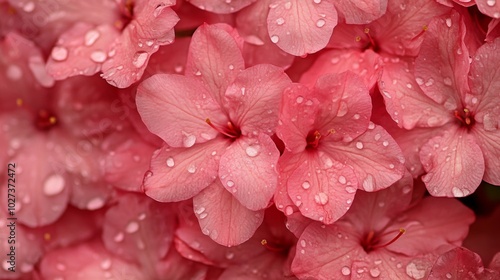 Close-up of Pink Flower Petals Covered in Raindrops