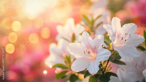 Delicate White Flowers with Dew Drops and a Soft Bokeh Background