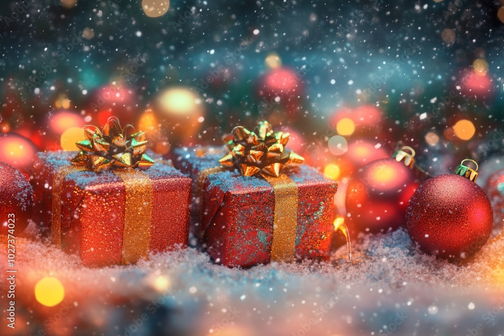Christmas gifts box on festive background Christmas gifts box on festive background