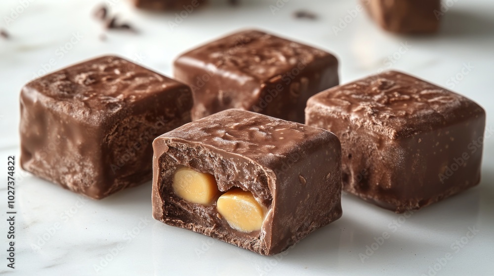 Decadent squares filled with creamy caramel and crunchy nuts, inviting a sweet indulgence Decadent squares filled with creamy caramel and crunchy nuts, inviting a sweet indulgence