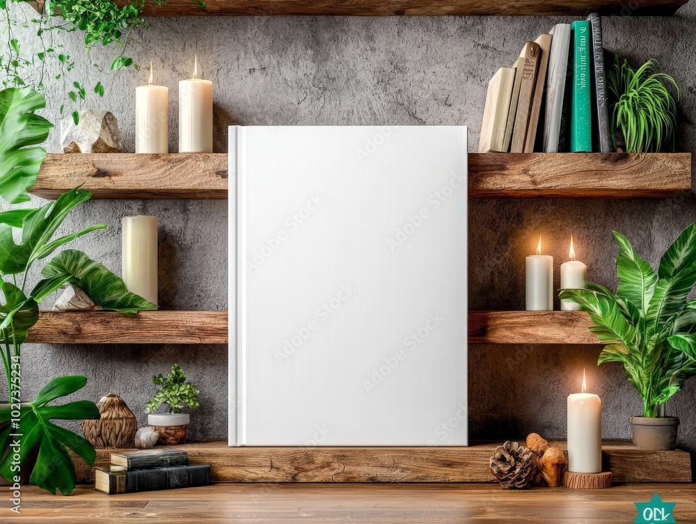 Empty Book Cover Mockup on a Stylish Bookshelf Empty Book Cover Mockup on a Stylish Bookshelf