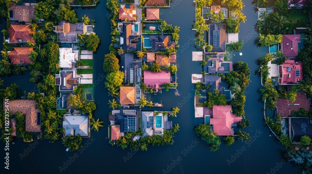 Fototapeta premium Flooded Residential Area with Submerged Houses