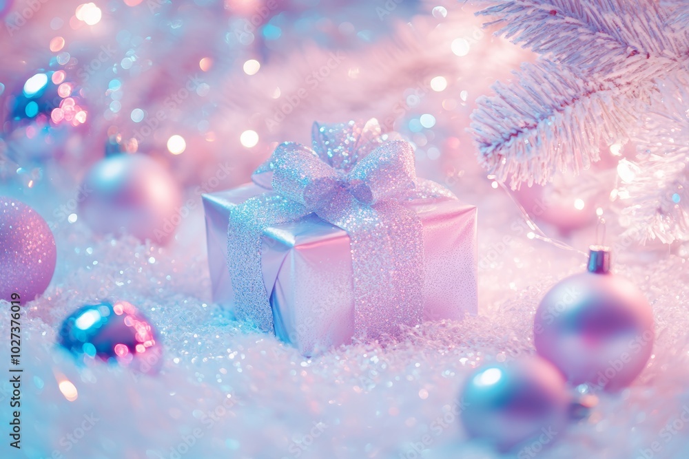 Christmas gifts box on festive background Christmas gifts box on festive background
