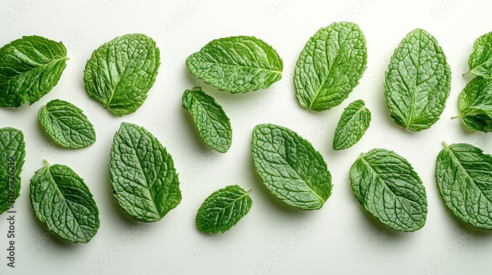 A collection of mint leaves displays their vibrant green colors and unique textures A collection of mint leaves displays their vibrant green colors and unique textures