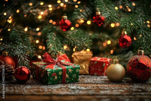 Christmas gifts box on festive background