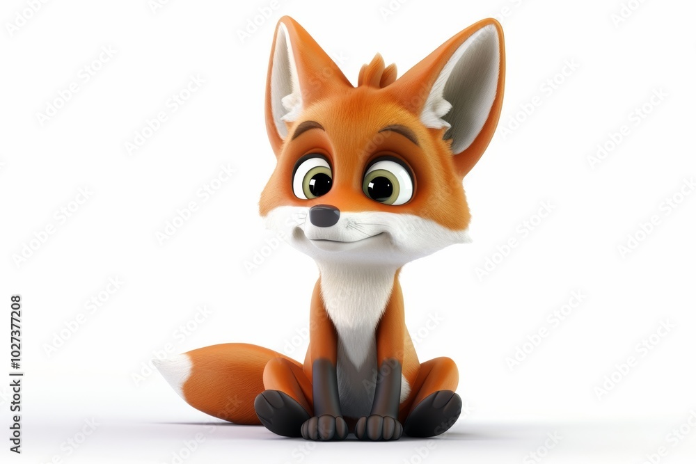 Adorable cartoon fox sitting with curious expression Adorable cartoon fox sitting with curious expression