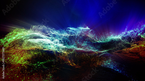 Wallpaper Mural Landscape of a futuristic planet. Magic digital futuristic glowing energy particles.
 Torontodigital.ca