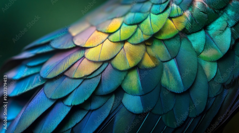 Obraz premium A Close-Up of a Bird's Vibrant Blue and Green Feathers