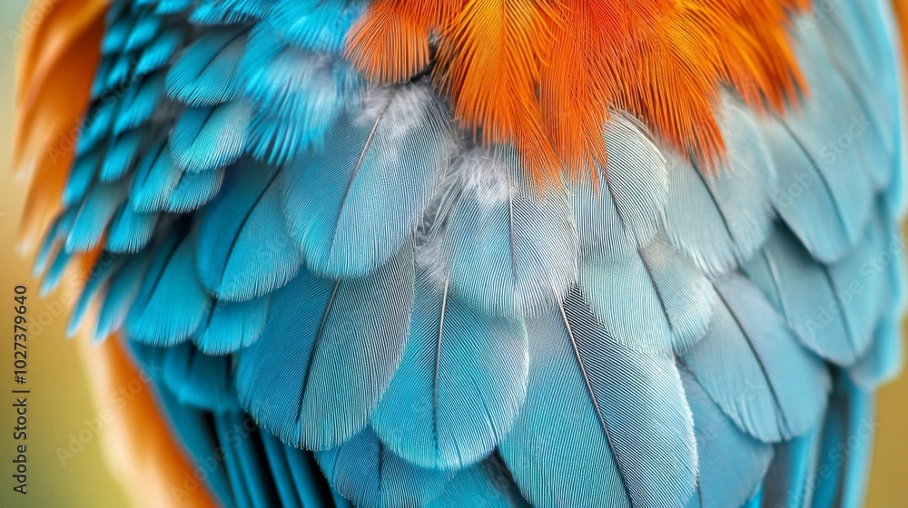 Obraz premium Close-up of Blue and Orange Bird Feathers