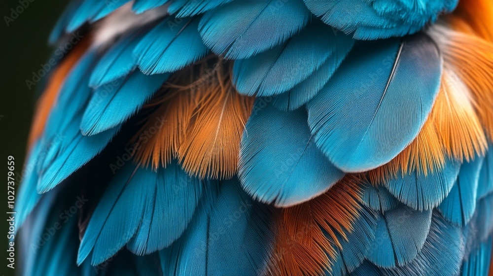 Obraz premium Close-up of Blue and Orange Bird Feathers