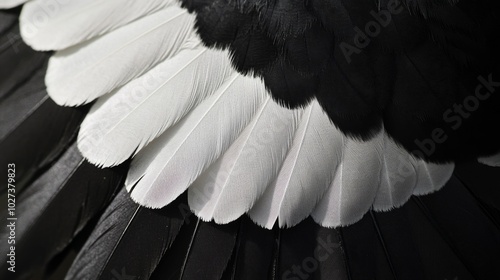 Close-up of Black and White Bird Feathers