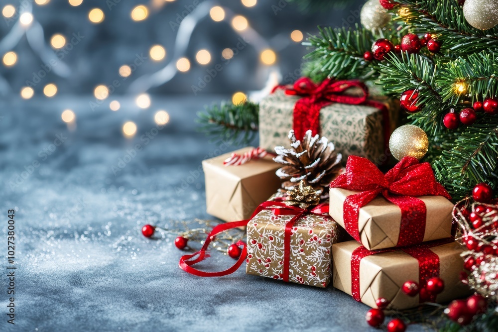 Christmas gifts box on festive background Christmas gifts box on festive background