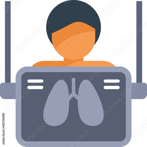 Medical illustration depicting a patient undergoing a chest x ray examination for pneumonia detection