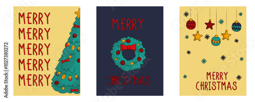Set of Christmas cards. Merry Christmas