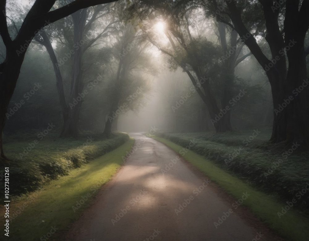 rural road in fog beautiful landscape rural road in fog beautiful landscape