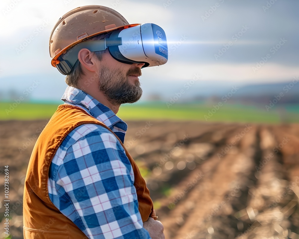 Farmer using Augmented Reality Glasses to View Real time Data Overlays on Fields for Smart Agriculture Farmer using Augmented Reality Glasses to View Real time Data Overlays on Fields for Smart Agriculture