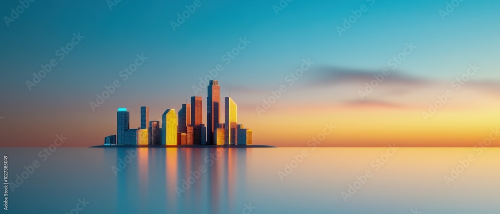 Fototapeta premium City Skyline at Dusk: Warm Hues and Urban Elegance