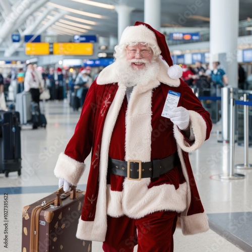 Santa Claus Walking Through Airport Terminal photo