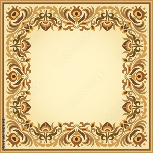 Vector abstract decorative floral ethnic ornamental illustration. Square background