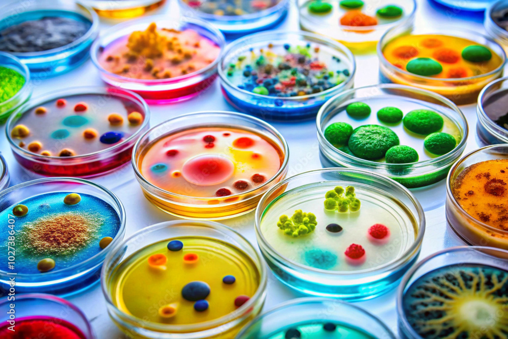 Variety of microorganism inside petri dish plate in laboratory,isolated on white background Variety of microorganism inside petri dish plate in laboratory,isolated on white background