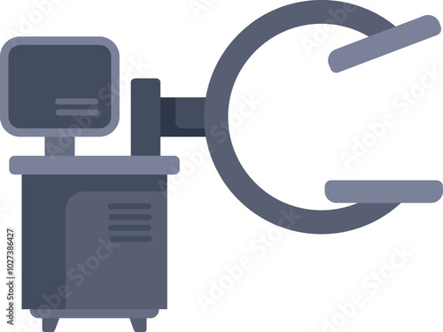 Medical scanner machine standing on white background, modern medical equipment for examination and treatment