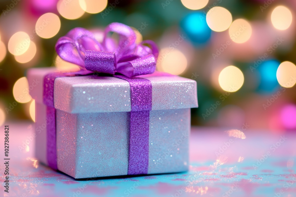 Christmas gifts box on festive background Christmas gifts box on festive background