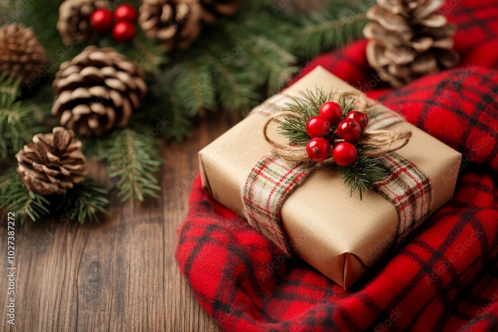 Christmas gifts box on festive background Christmas gifts box on festive background