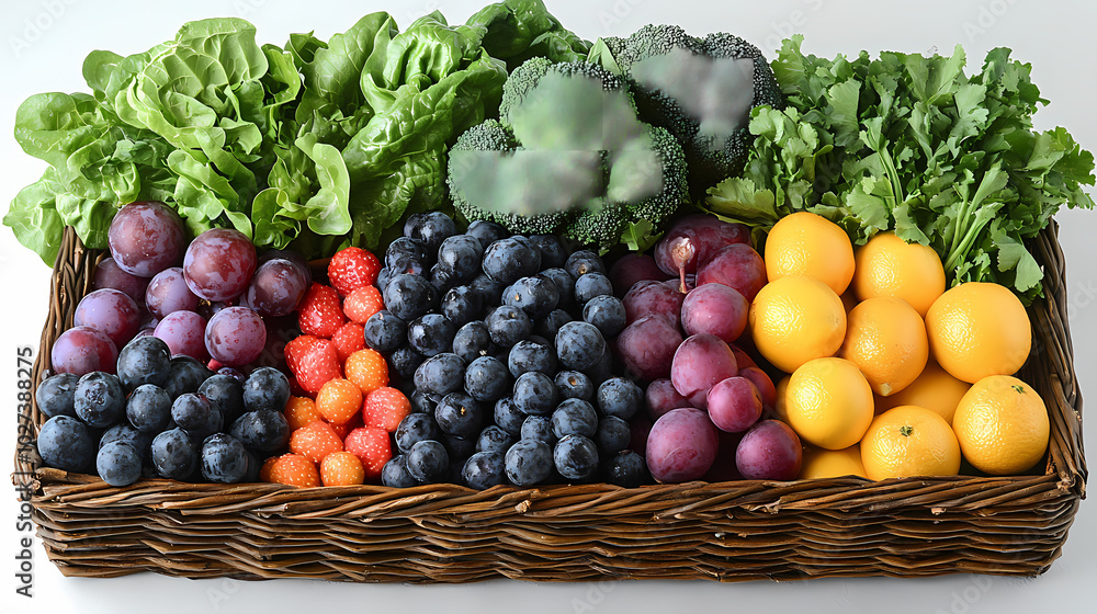 Many different fresh fruits in wicker basket isolated on white Many different fresh fruits in wicker basket isolated on white