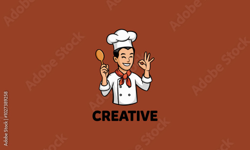 Cartoon chef holding a spoon and giving an okay gesture.