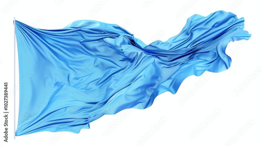 Fototapeta premium A flowing blue fabric flag on a white background.