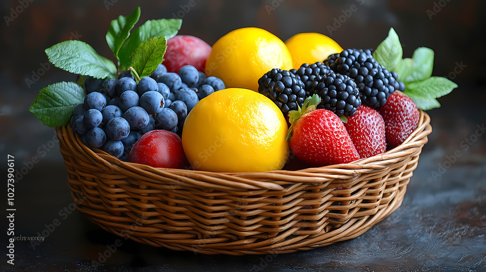 Many different fresh fruits in wicker basket isolated on white Many different fresh fruits in wicker basket isolated on white