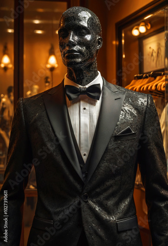 Expensive tuxedo in a boutique. Generative AI. photo